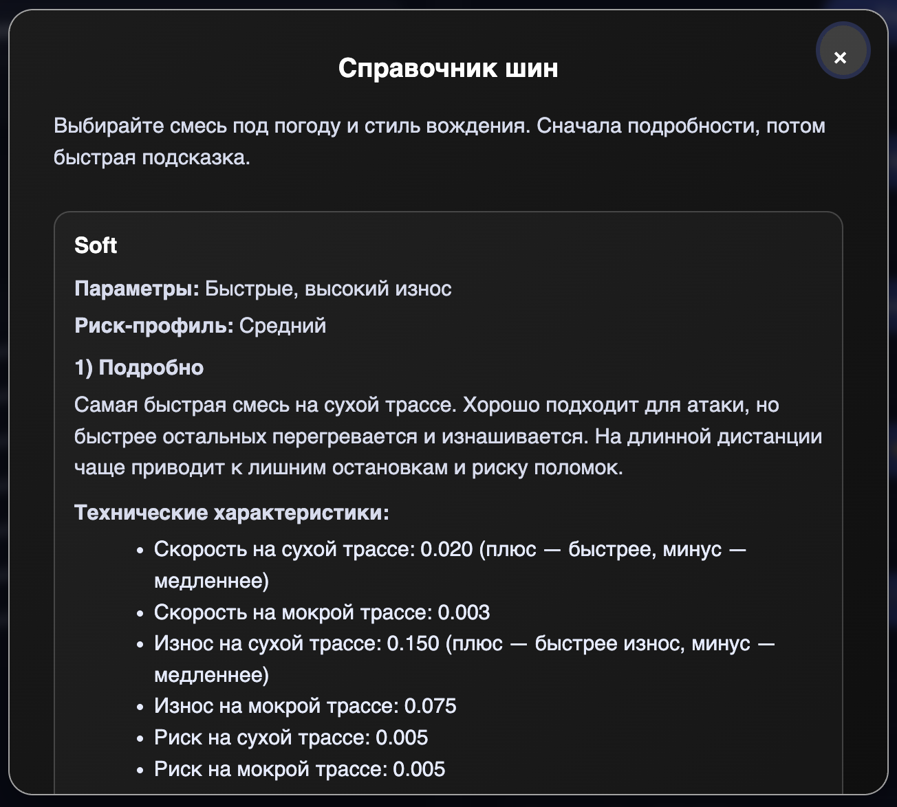 Игровой справочник параметров